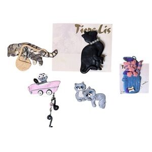 Vintage Cat Brooch Pin Lot Tigre Lis Polymer Clay Wearable Art Jewelry Handmade